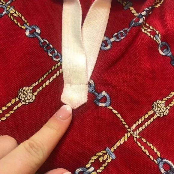 Vintage 2005 Tommy Hilfiger Red Chain Link V-neck Collared Tank Top Size Small - Picture 11 of 11